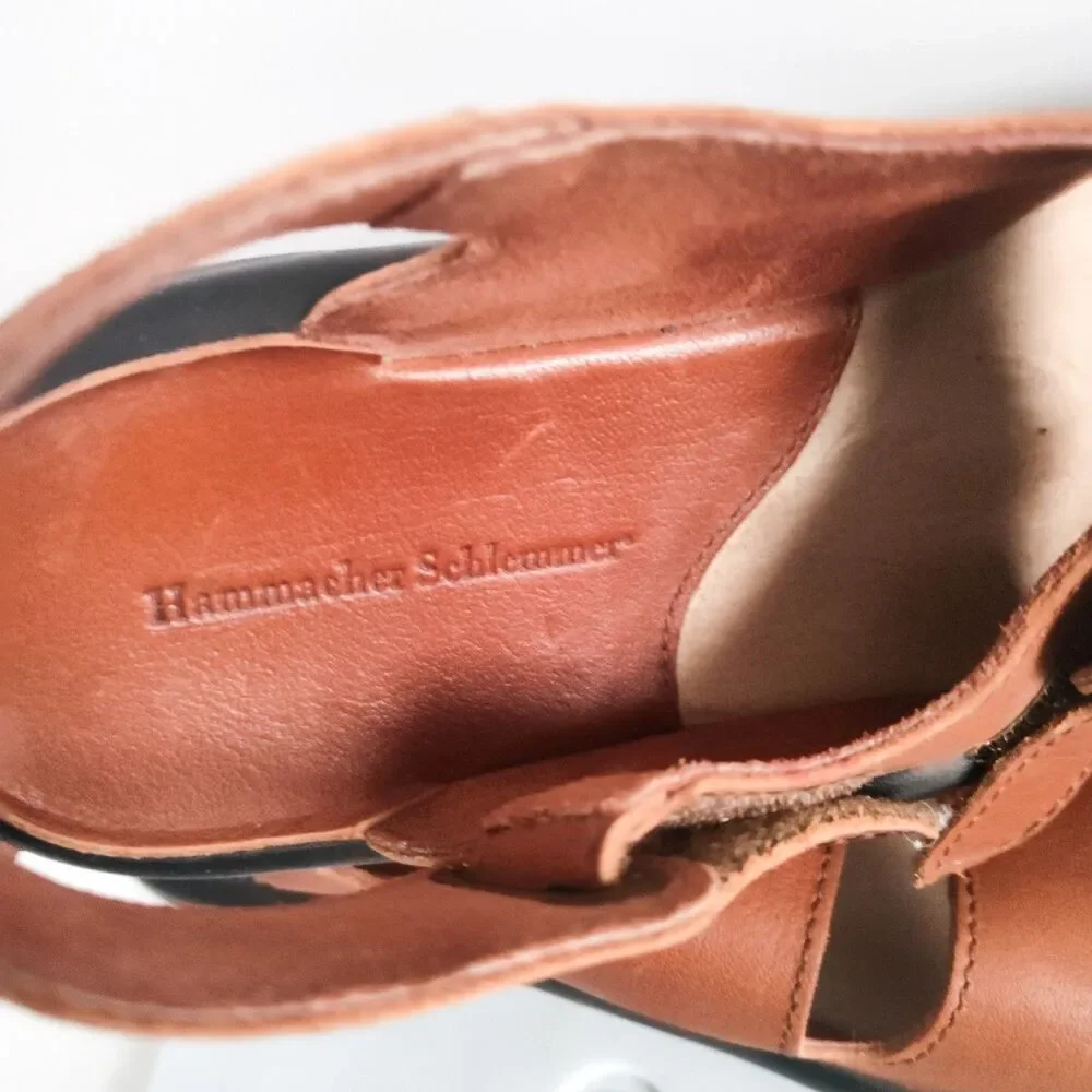Hammacher Schlemmer Sandals 11.5 - 12 EU Size 46 Walk On Air Leather Strap Brown